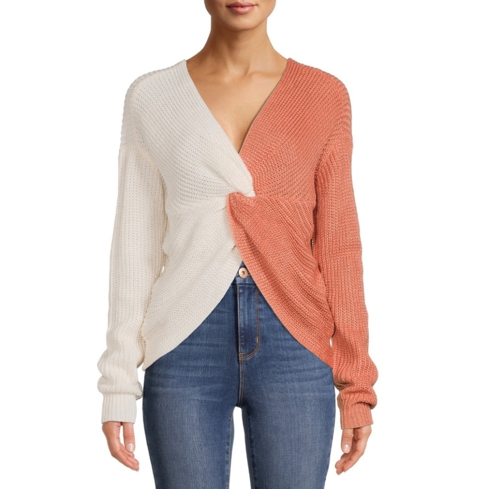 Twist Front Color Block Reversable Knit Sweater - Picture 6 of 12